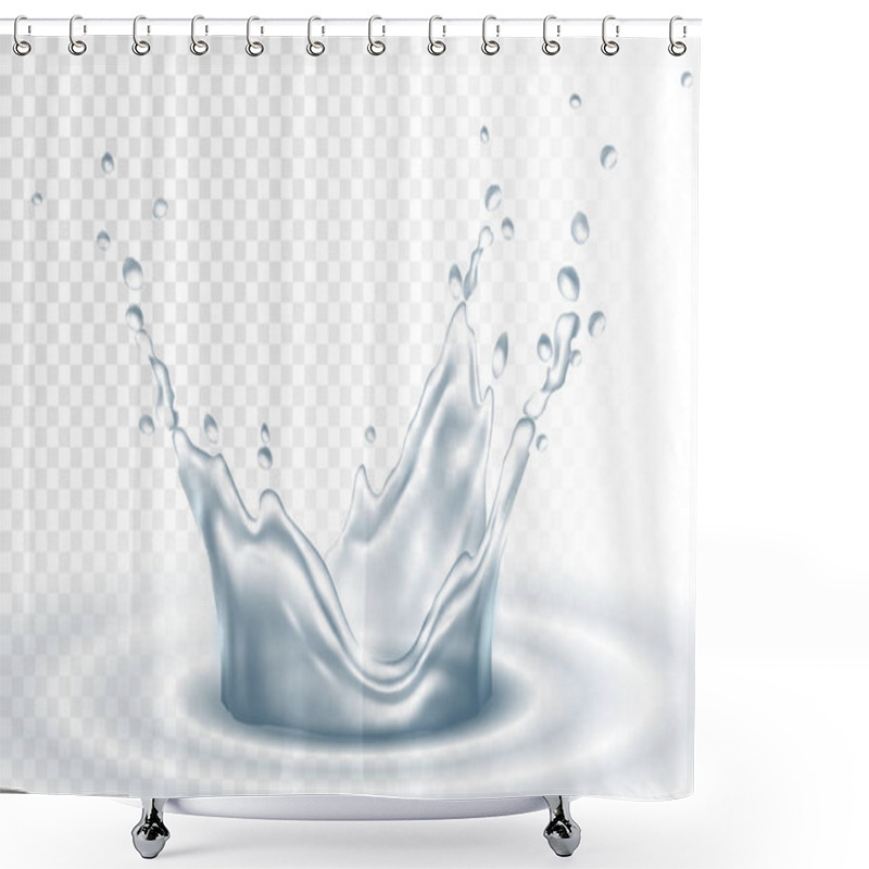 Personality  Water Splash Droplet Aqua Crown Falling Wave Surface In Light Blue Colors, Isolated On Transparent Background. 3d Realistic Detailed Vector Illustration Shower Curtains