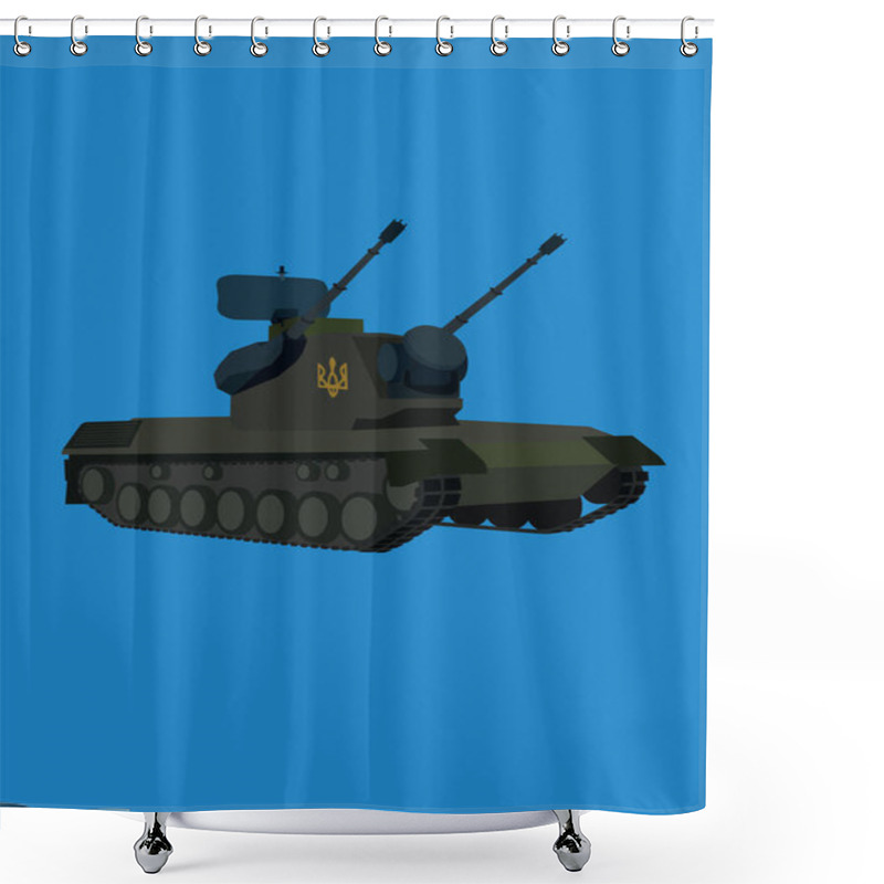 Personality  Illustration Of Military Armored Tank On Blue Background, Support Ukraine Concept Shower Curtains