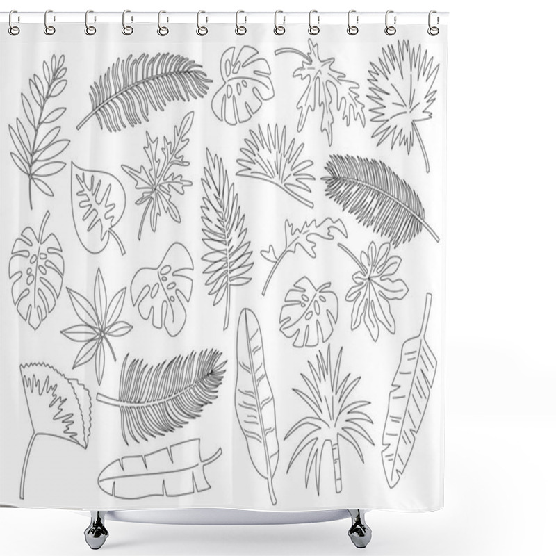 Personality  Set Of Outline Tropical Leaves And Plants. Vector Illustration. Shower Curtains