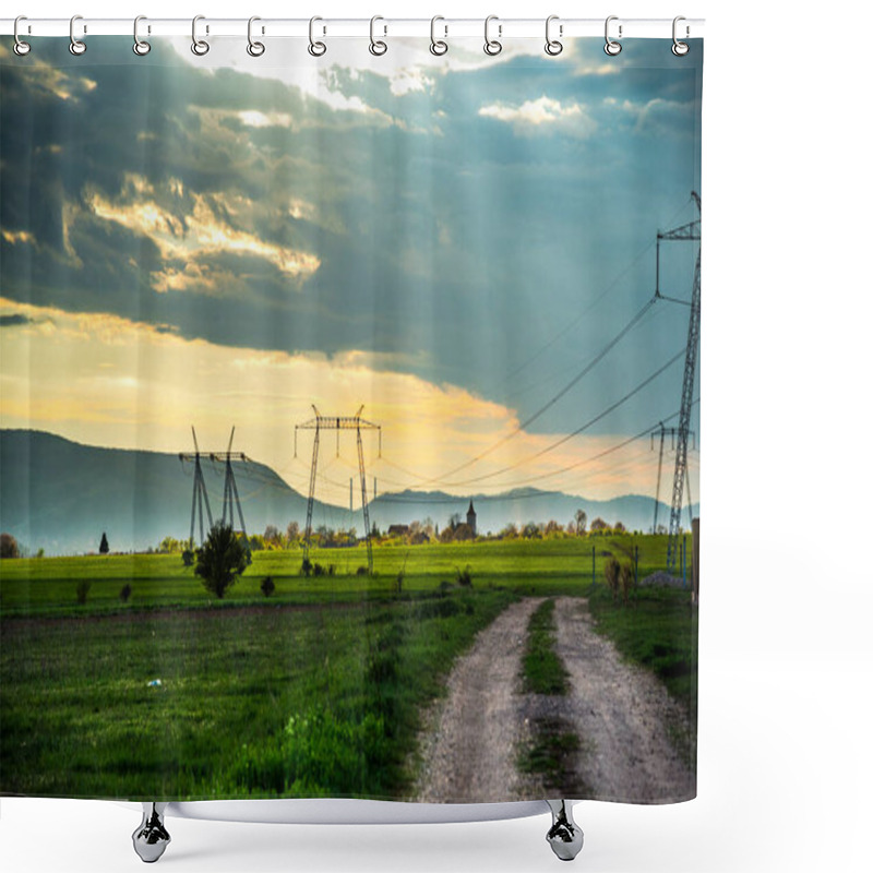 Personality  Springtime Landscape In The Green Field Shower Curtains