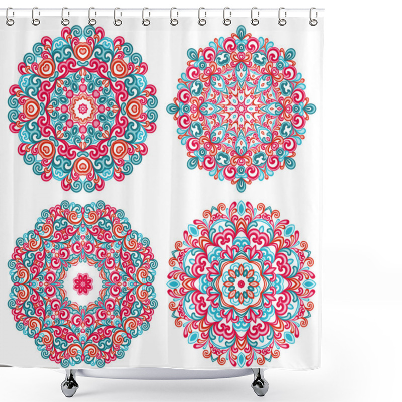 Personality  Colorful Mandalas In Oriental Style. Set Of Round Ethnic Patterns Isolated On White Background. Traditional Lace Ornaments. Arabic, Asian, Islamic, Indian Motifs. Vector Illustration. Shower Curtains