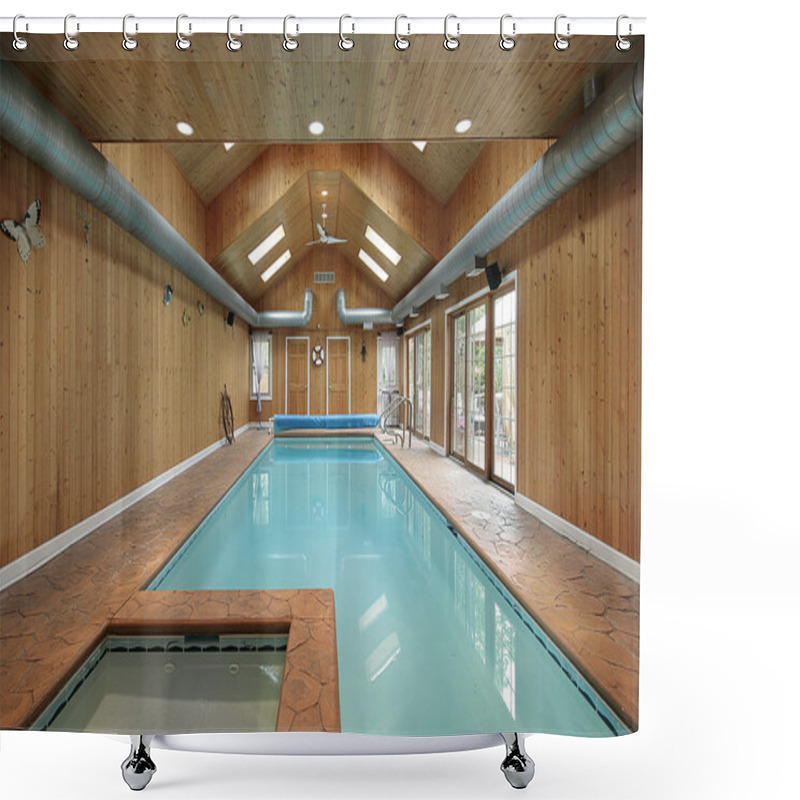 Personality  Indoor Pool With Wood Siding Shower Curtains