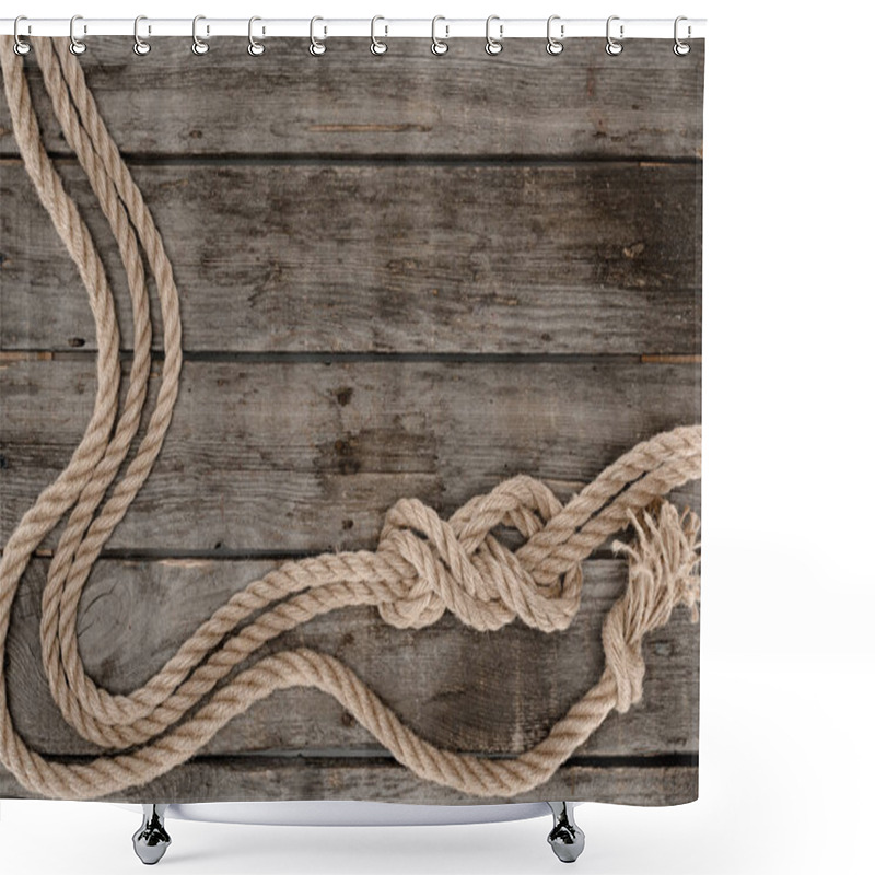 Personality  Flat Lay With Marine Ropes With Knots On Grunge Wooden Tabletop Shower Curtains