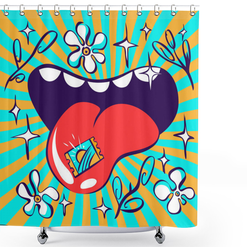 Personality  Lsd Psychedelic Illustration, Acid Mark On Tongue, Vivid Colours Shower Curtains