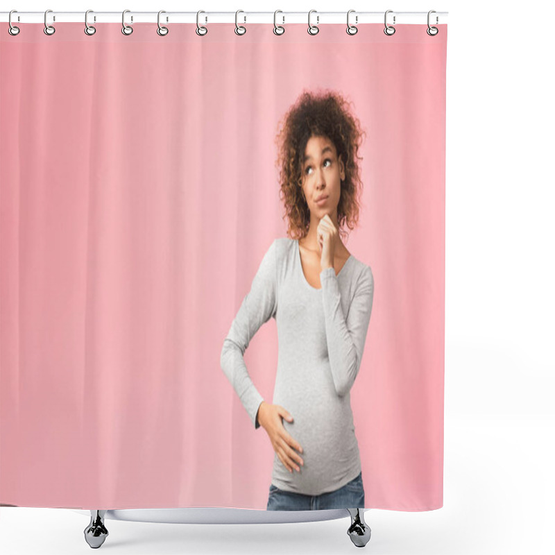 Personality  Pensive Pregnant Woman Choosing Name For Baby Shower Curtains