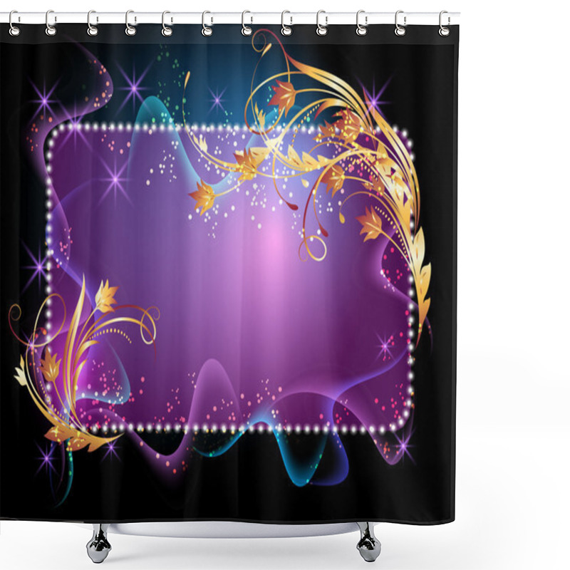 Personality  Glowing Background With Smoke, Stars And Golden Ornament Shower Curtains