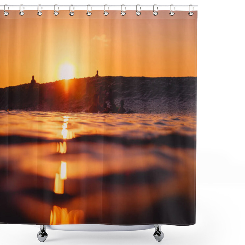 Personality  Surfers And Barrel Wave At Sunset. Professional Surfing In Ocean Shower Curtains