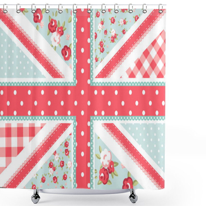 Personality  Cute British Flag In Shabby Chic Floral Style Shower Curtains