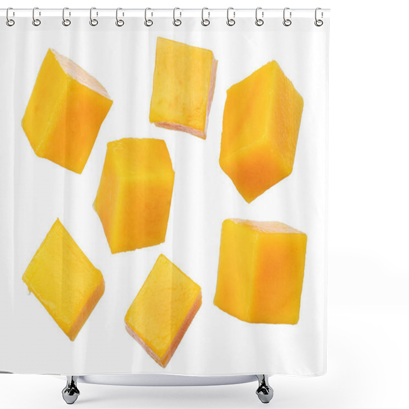 Personality  Set Of Mango Cubes Isolated On A White Background. Shower Curtains