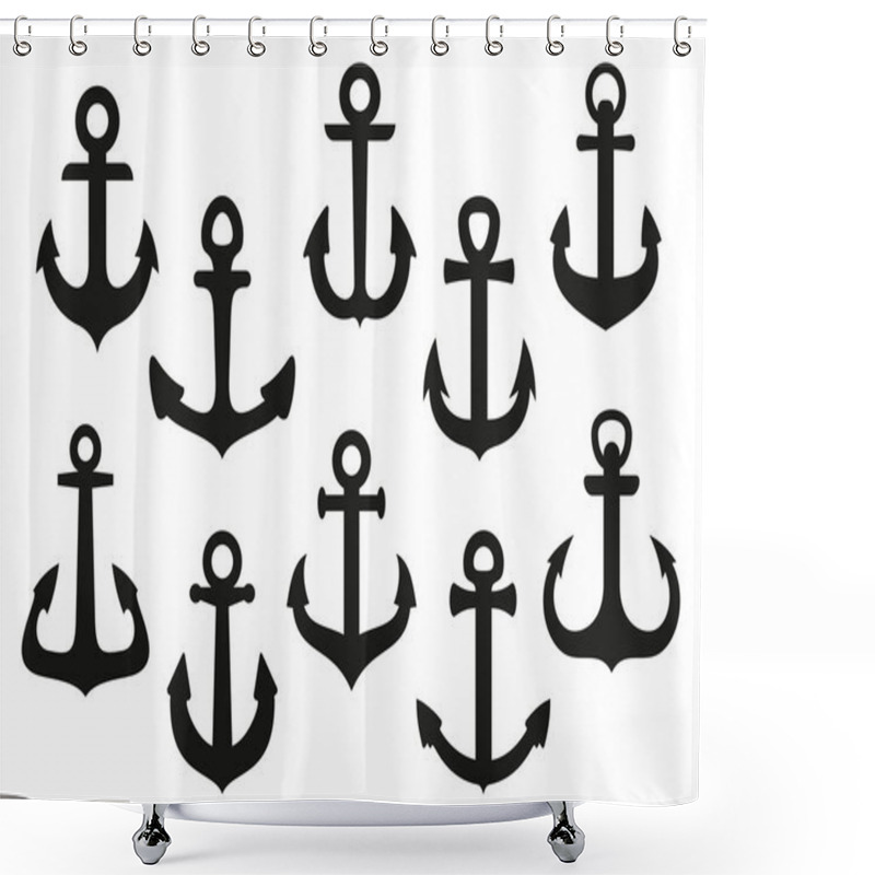 Personality  Heraldic Black Nautical Anchor Icons Set Shower Curtains