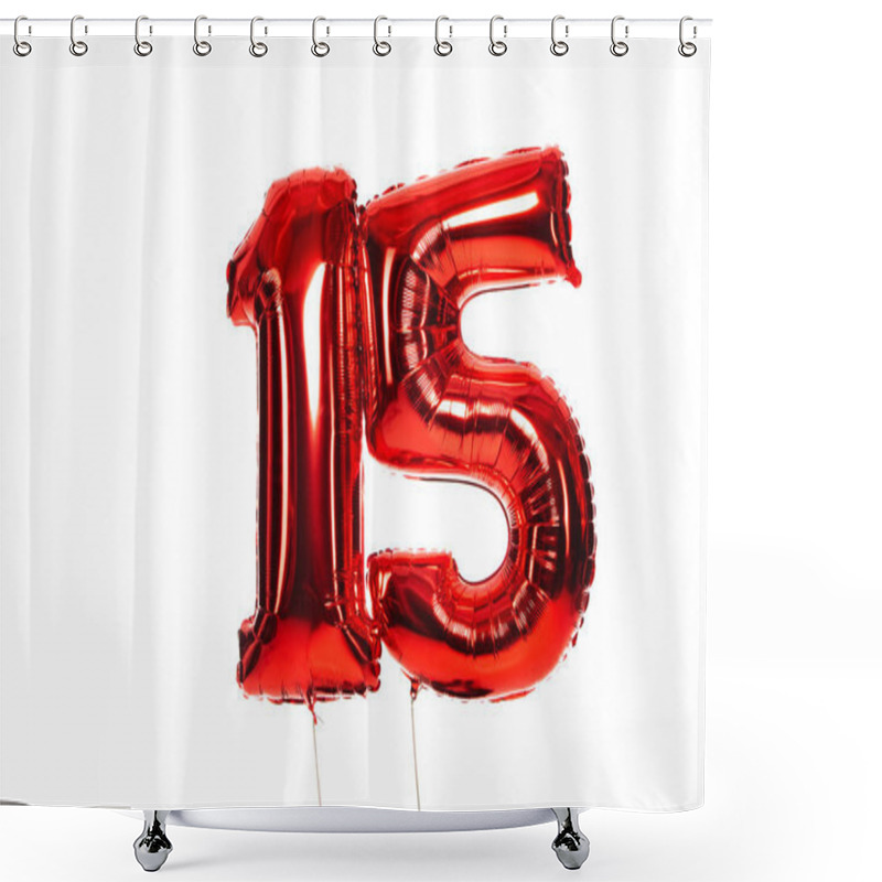 Personality  Number 15 Red Balloons Isolated On White Shower Curtains