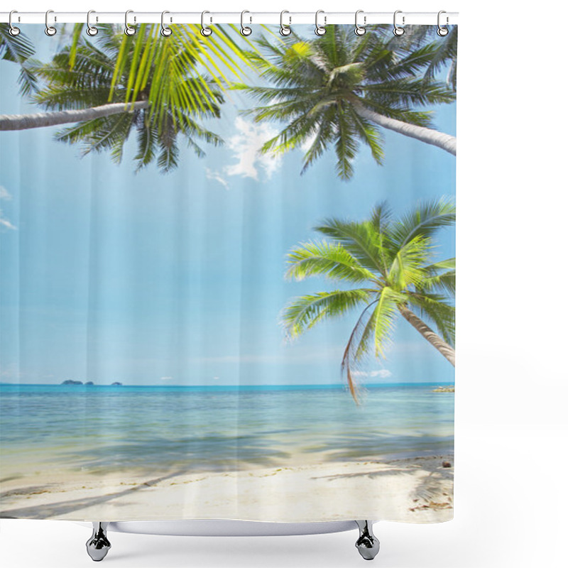 Personality  View Of Nice Tropical Beach With Some Palms Around Shower Curtains