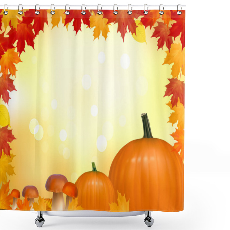 Personality  Autumn Background With Mushrooms Pumpkins. With Copy Space. Shower Curtains