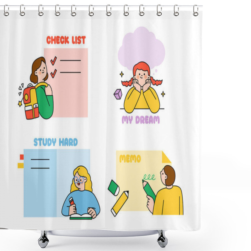 Personality  Sticky Note Concepts Memo Pad Decorated With Cute Students. Shower Curtains