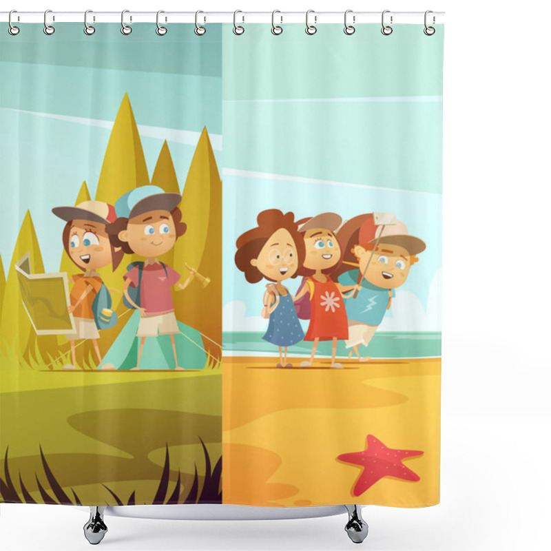 Personality  Camping Kids Vertical Banners Set  Shower Curtains