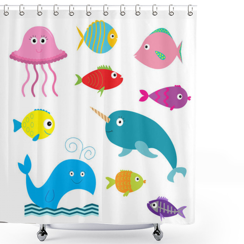 Personality  Fishes, Jellyfish, Narwhal, Whale Set Shower Curtains