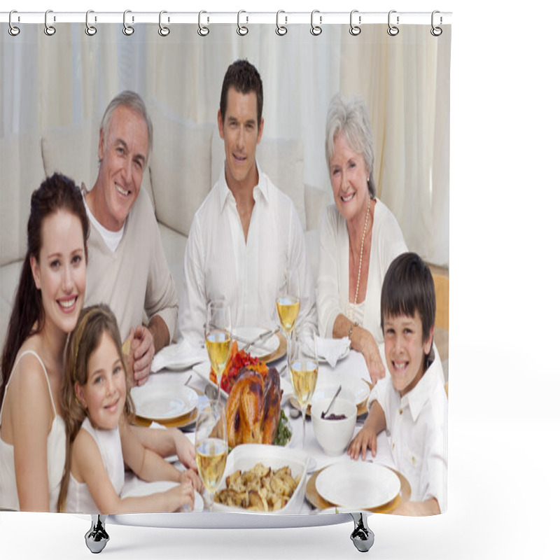 Personality  Family Having A Dinner Together At Home Shower Curtains