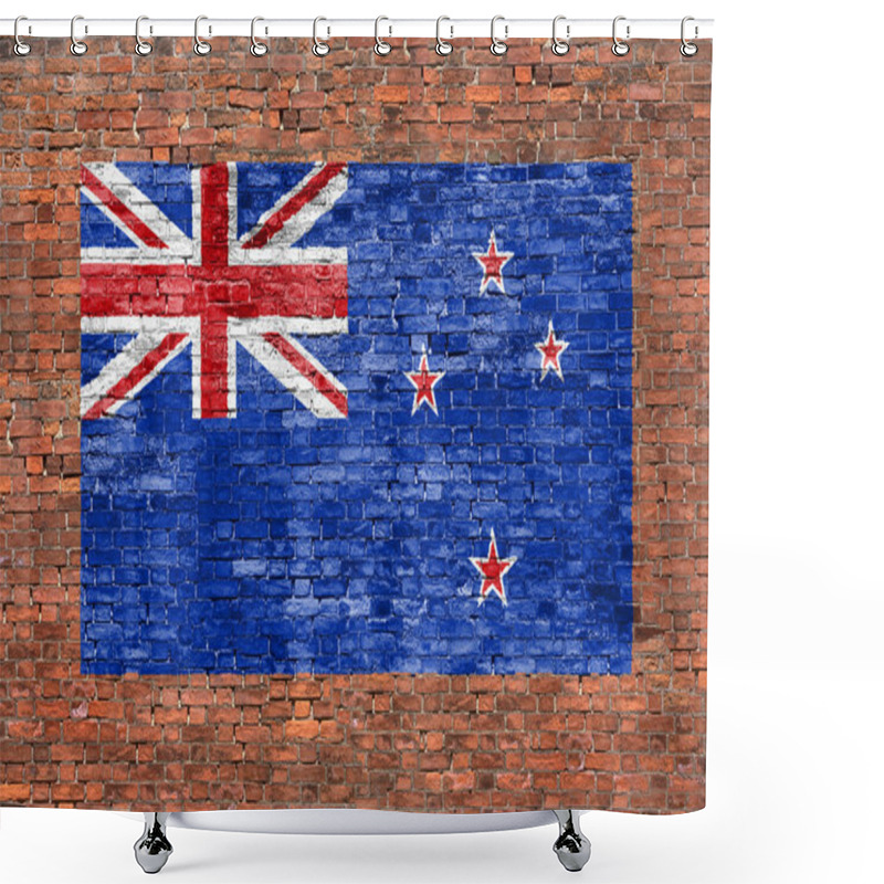 Personality  Flag Of New Zeland Painted On Brick Wall Shower Curtains