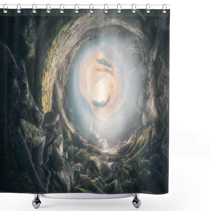 Personality  Cave With Bright Light At The End Shower Curtains