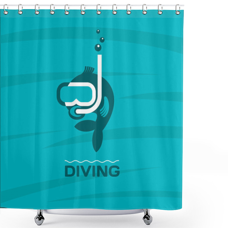 Personality  Diving. Fish Diver Mask With Snorkel. Vector Logo. Shower Curtains