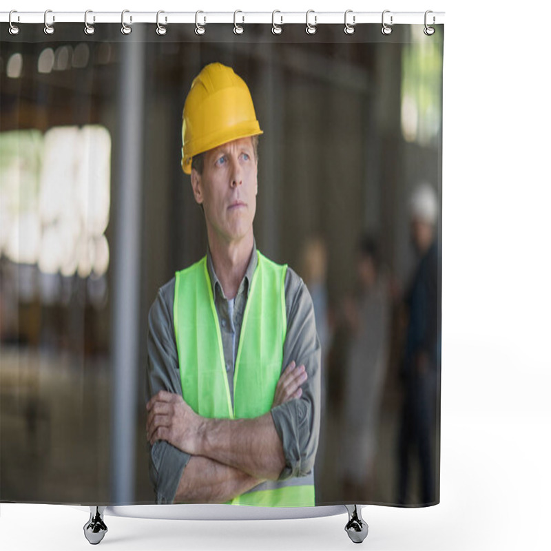 Personality  Mature Builder In Hard Hat Shower Curtains