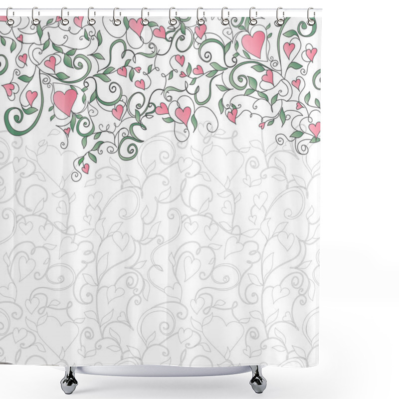 Personality  Background With Hearts And Floral Ornament Shower Curtains