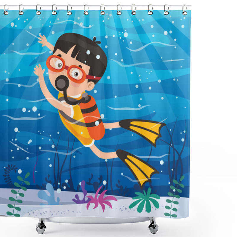 Personality  Little Cartoon Character Diving In The Ocean Shower Curtains