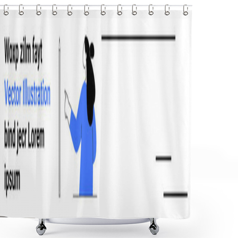 Personality  Person Pointing At A Text Area With Random Text In A Professional Style. Ideal For Presentations, Online Courses, Business Communication, Educational Material, And Tech Interfaces. Landing Page Shower Curtains