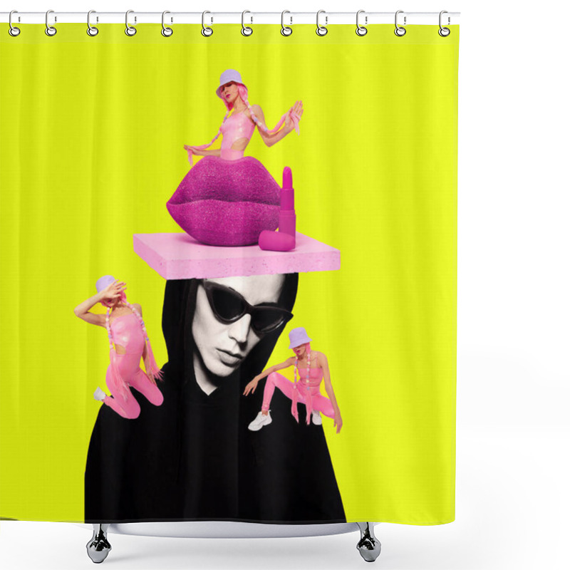 Personality  Contemporary Digital Collage Art. Back In 90s Pop Zine Culture. Girls And Makeup Concept Shower Curtains