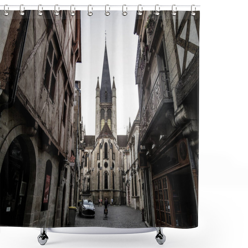 Personality  French Beautiful Church In Dijon, France. Classic Gothic Cathedr Shower Curtains