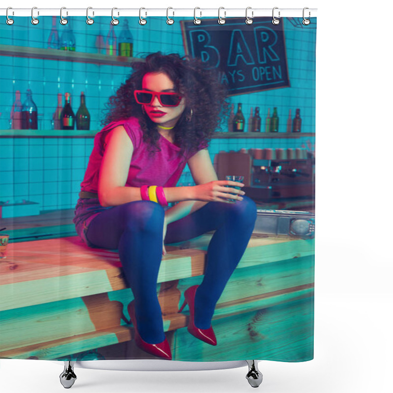 Personality  Beautiful Woman With Shot In Bar Shower Curtains