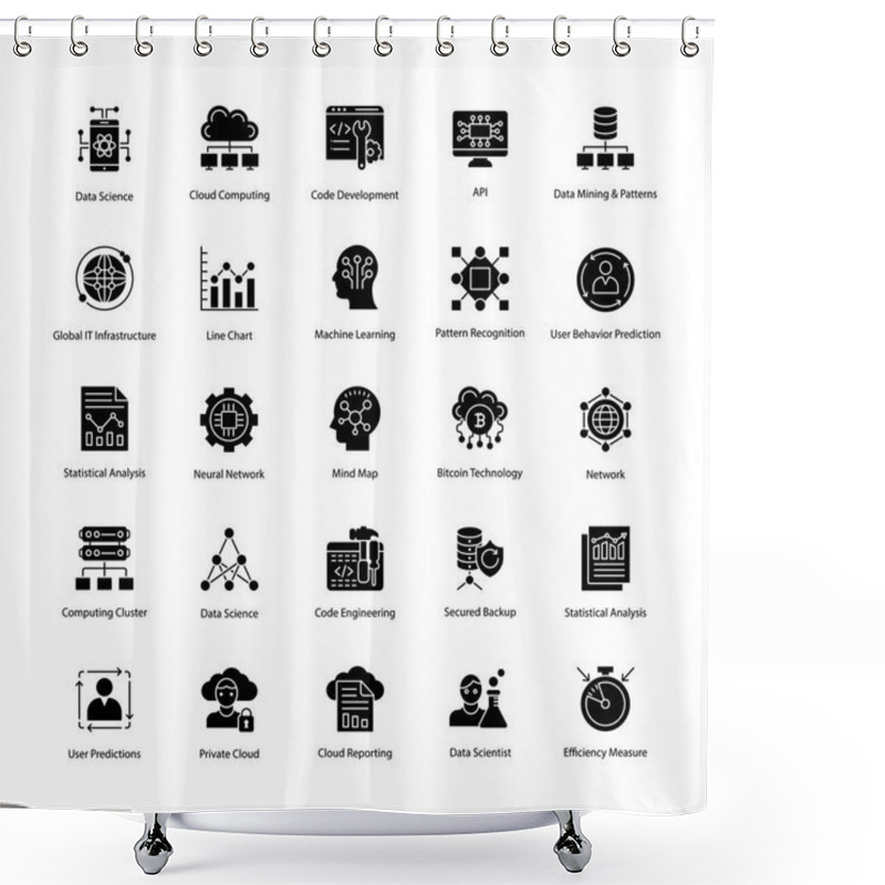 Personality  Data Science Glyph Vector Icons Set Shower Curtains