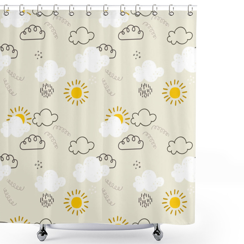 Personality  Seamless Pattern With Sun And Clouds. Perfect For Fabric, Textile. Creative Vector Background Shower Curtains