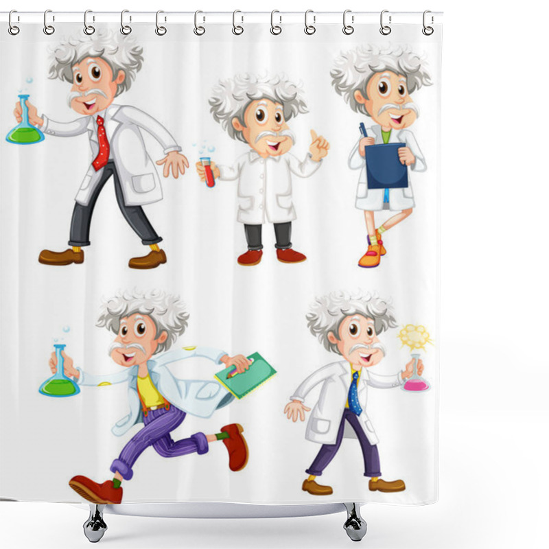 Personality  Scientist In Different Poses On White Background Shower Curtains