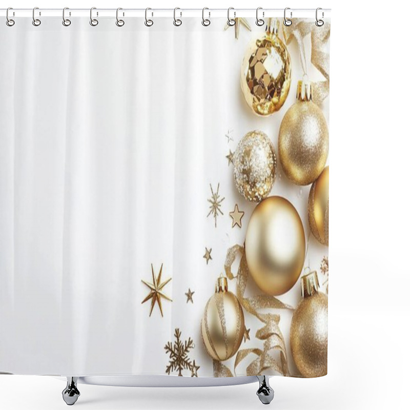 Personality  Elegant Gold Christmas Ornaments And Decorations Arranged Festively. Shower Curtains