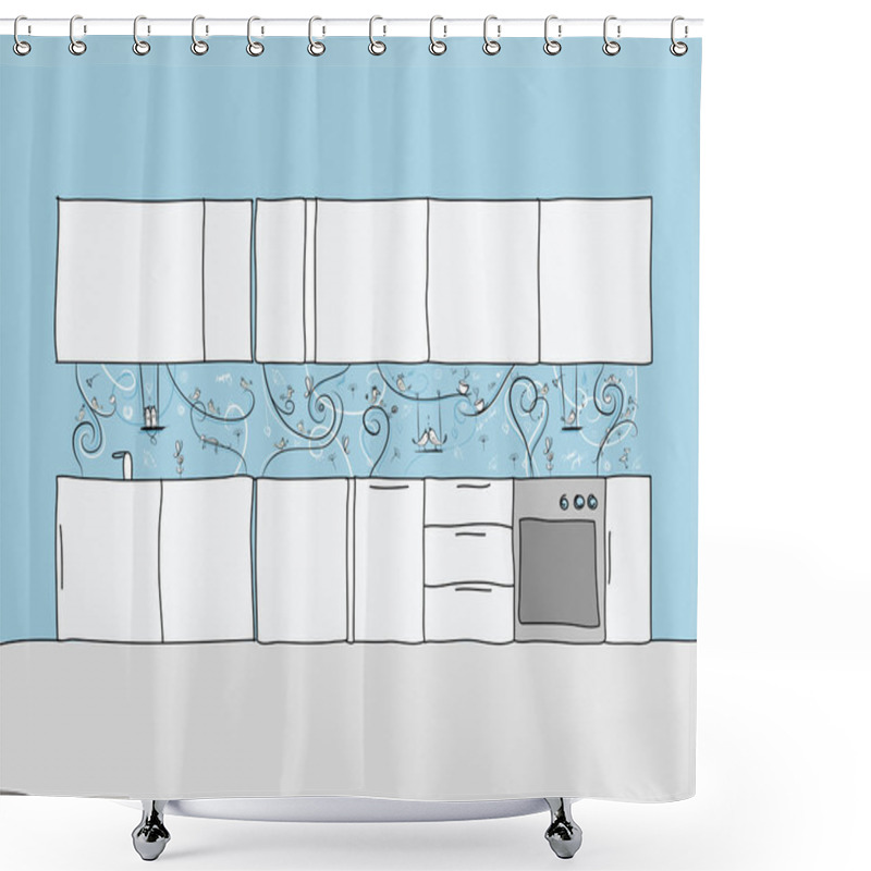 Personality  Design Of Kitchen Wall With Funny Birds And Cats Shower Curtains