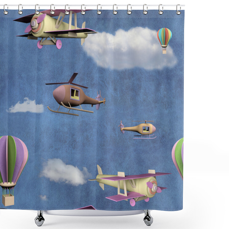 Personality  Seamless Pattern With Flying Transportation Toys Shower Curtains