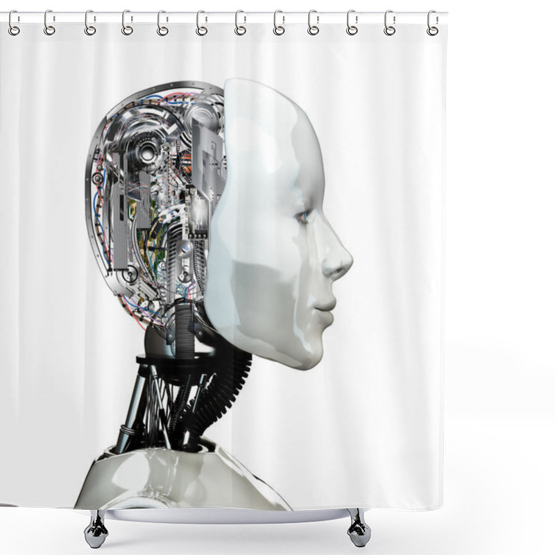 Personality  A Robot Woman Head With Internal Technology Shower Curtains