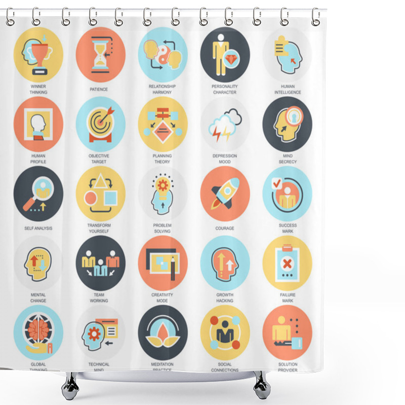 Personality  Flat Conceptual Icons Pack Of Various Mental Features Of Human Brain. Concepts For Website And Graphic Design. Mobile And Print Media. Isolated On White Background. Shower Curtains