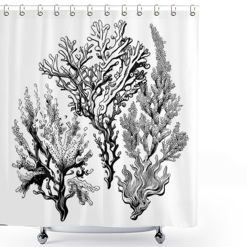 Personality  Corals Sketch Hand Drawn In Doodle Style Illustration Shower Curtains