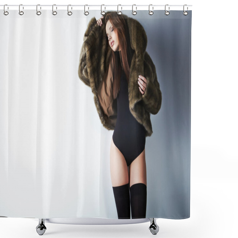 Personality  Beautiful Woman In A Fur Coat Shower Curtains