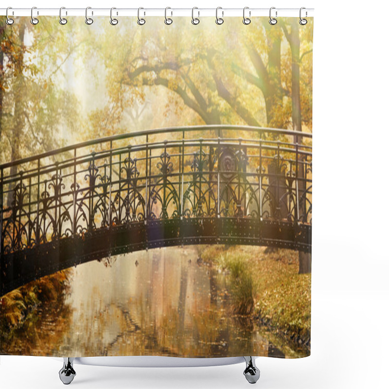 Personality  Old Bridge In Autumn Misty Park Shower Curtains