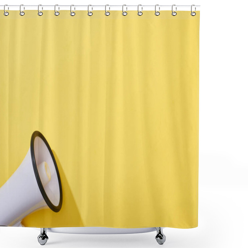 Personality  Top View Of Loudspeaker On Yellow Background With Copy Space  Shower Curtains