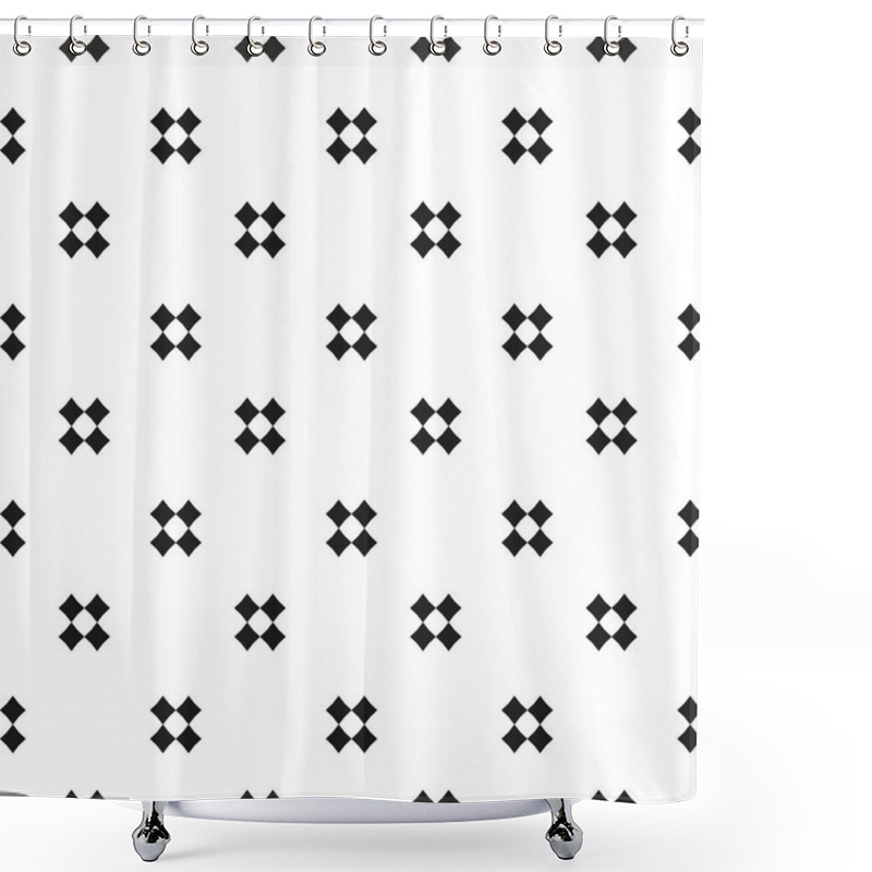 Personality  Vector Minimalist Geometric Seamless Pattern With Small Crosses, Squares. Simple Minimal Black And White Texture. Pixel Art Background. Monochrome Repeating Design For Decor, Wrapping Shower Curtains