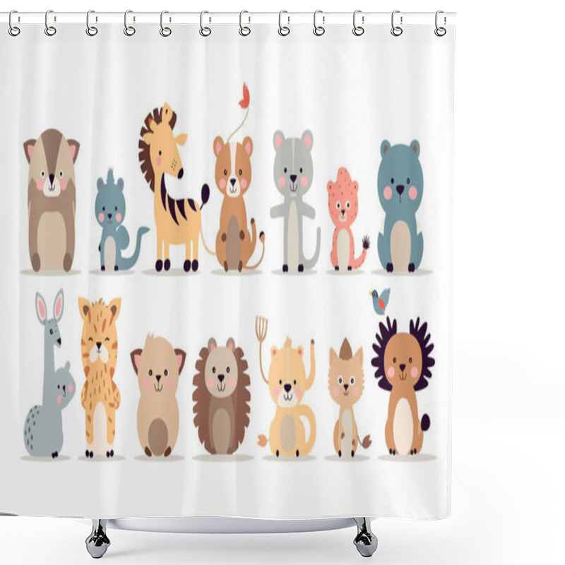 Personality  Vector Hand Draw, Various Kinds Of Animals, Baby Styles, Simple Flat Icon Shower Curtains