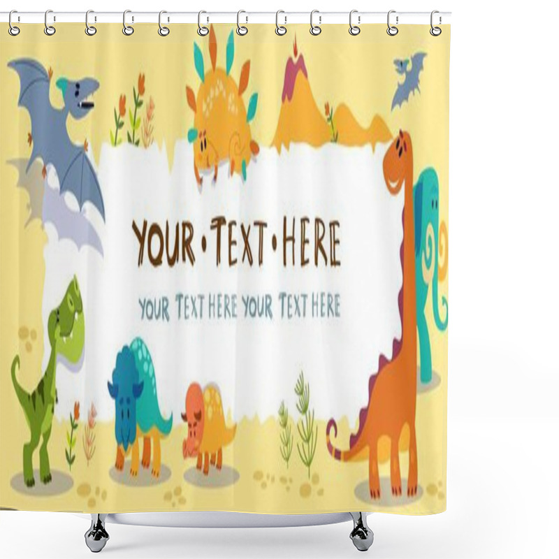 Personality  Cute Cartoon Dinosaurs With Blank Sign  Shower Curtains