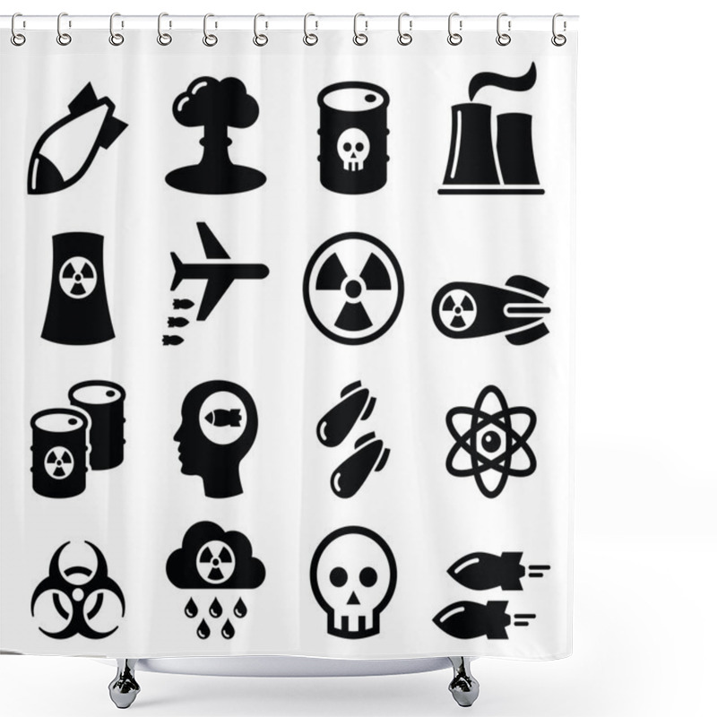 Personality  Nuclear Weapon, Nuclear Factory, War, Bombs Icons Set Shower Curtains