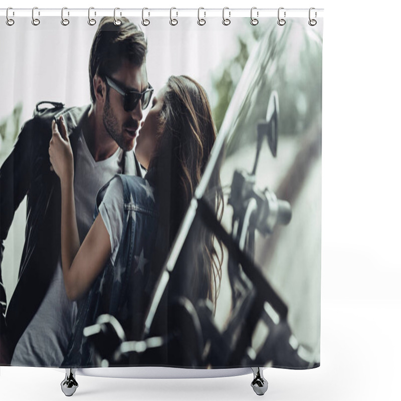 Personality  Young Couple With Motorcycle  Shower Curtains