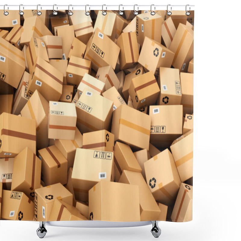 Personality  Stack Of Cardboard Delivery Boxes Or Parcels. Warehouse Concept  Shower Curtains