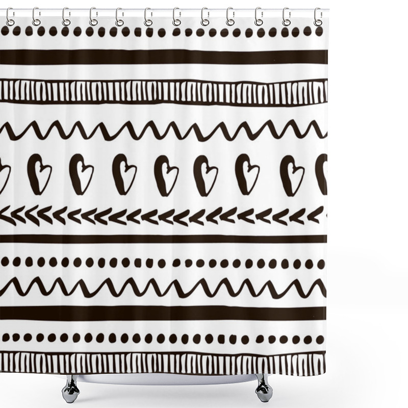 Personality  Seamless Ink Tribal Pattern. Monochrome Hand Drawn Texture. Black And White Ethnic Background. Vector Illustration Shower Curtains